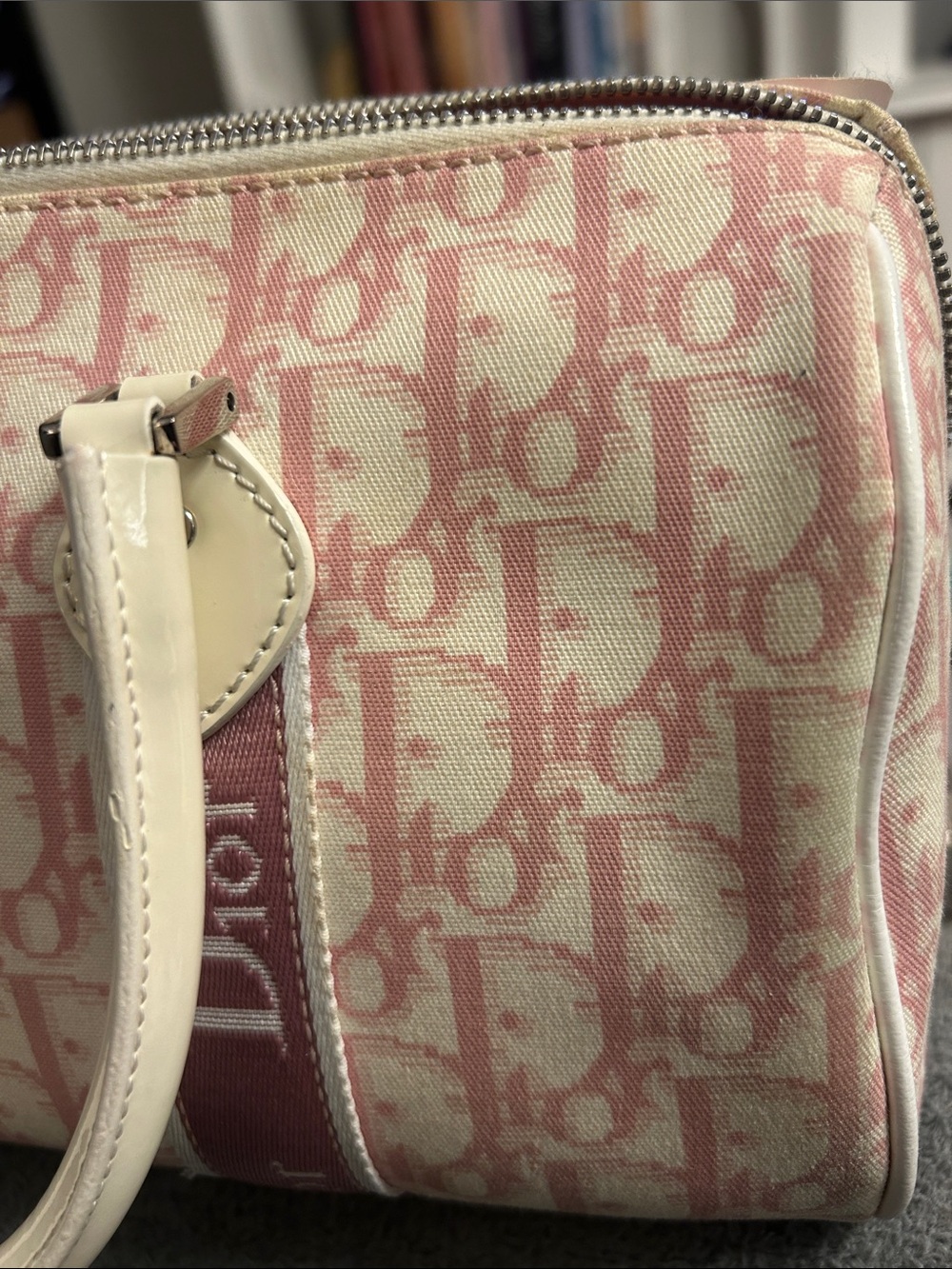 Dior Pink and White Floral Bowling Satchel with Crystal '1' Accent - Picture 11 of 13